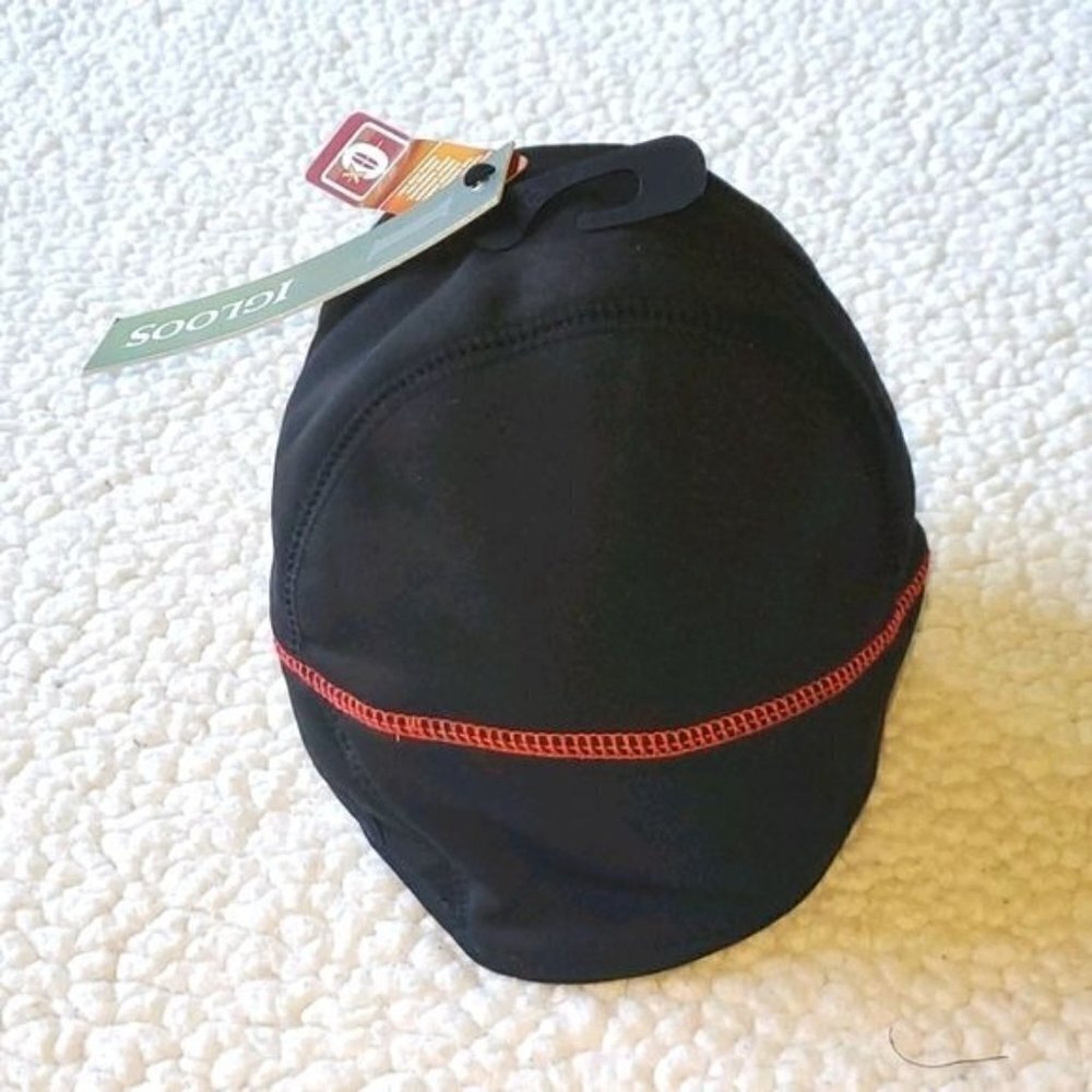 Igloos Mens Black Performance Beanie Odor-X Ponytail Port Orange Stitch LH009-00